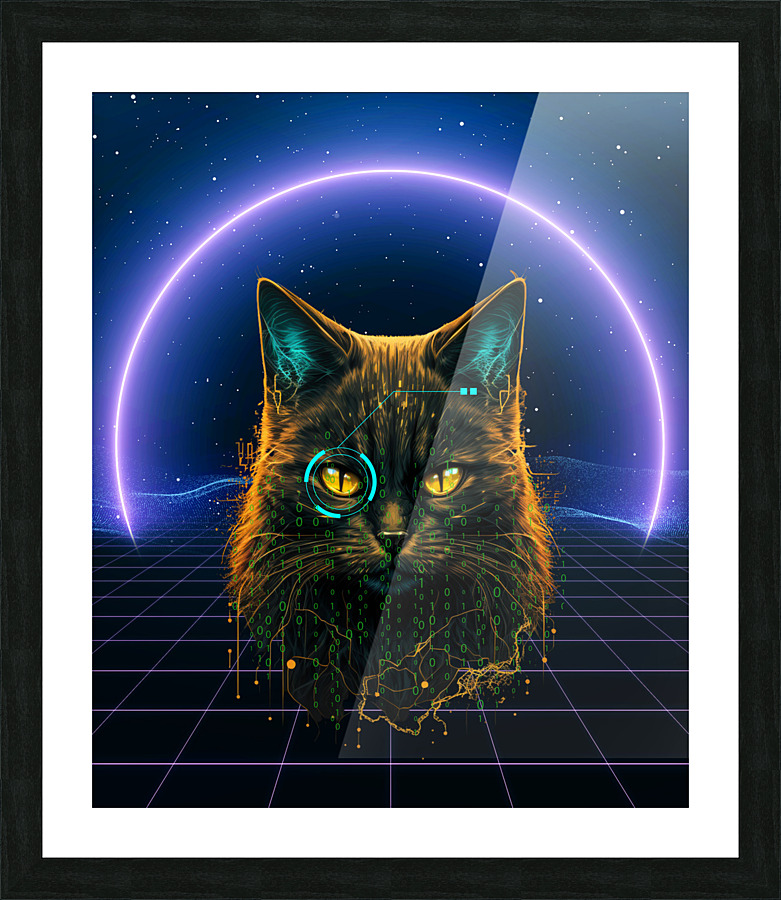 Hacker Cat Cyberpunk   Picture Frame print