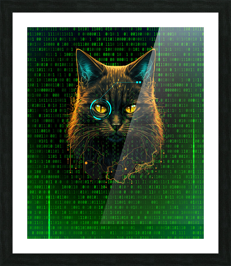 Matrix hacker cat cyberpunk  Picture Frame print