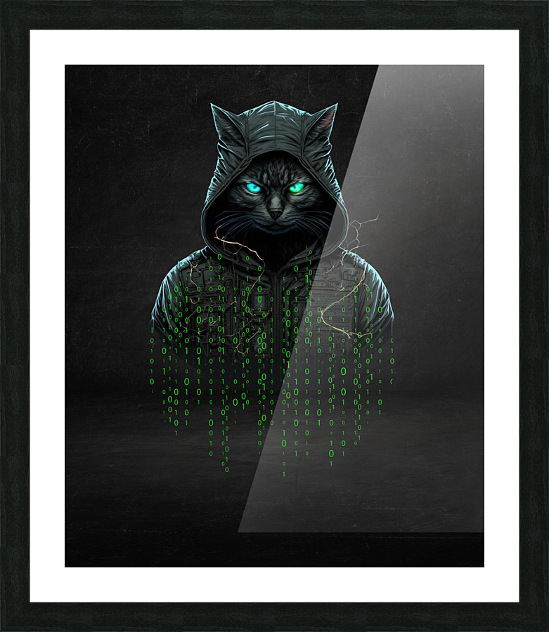 Matrix hacker cat cyberpunk  Picture Frame print