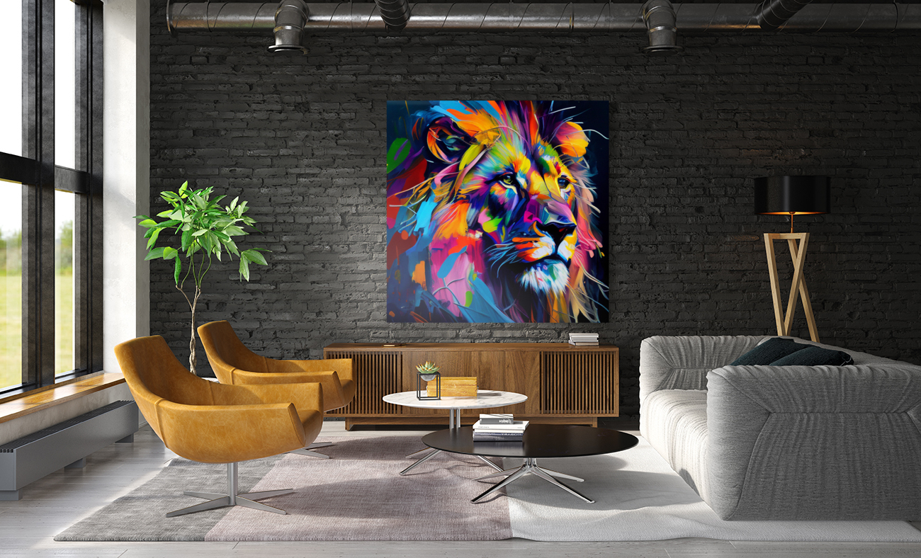 Colored Lion wall art   Reproduction