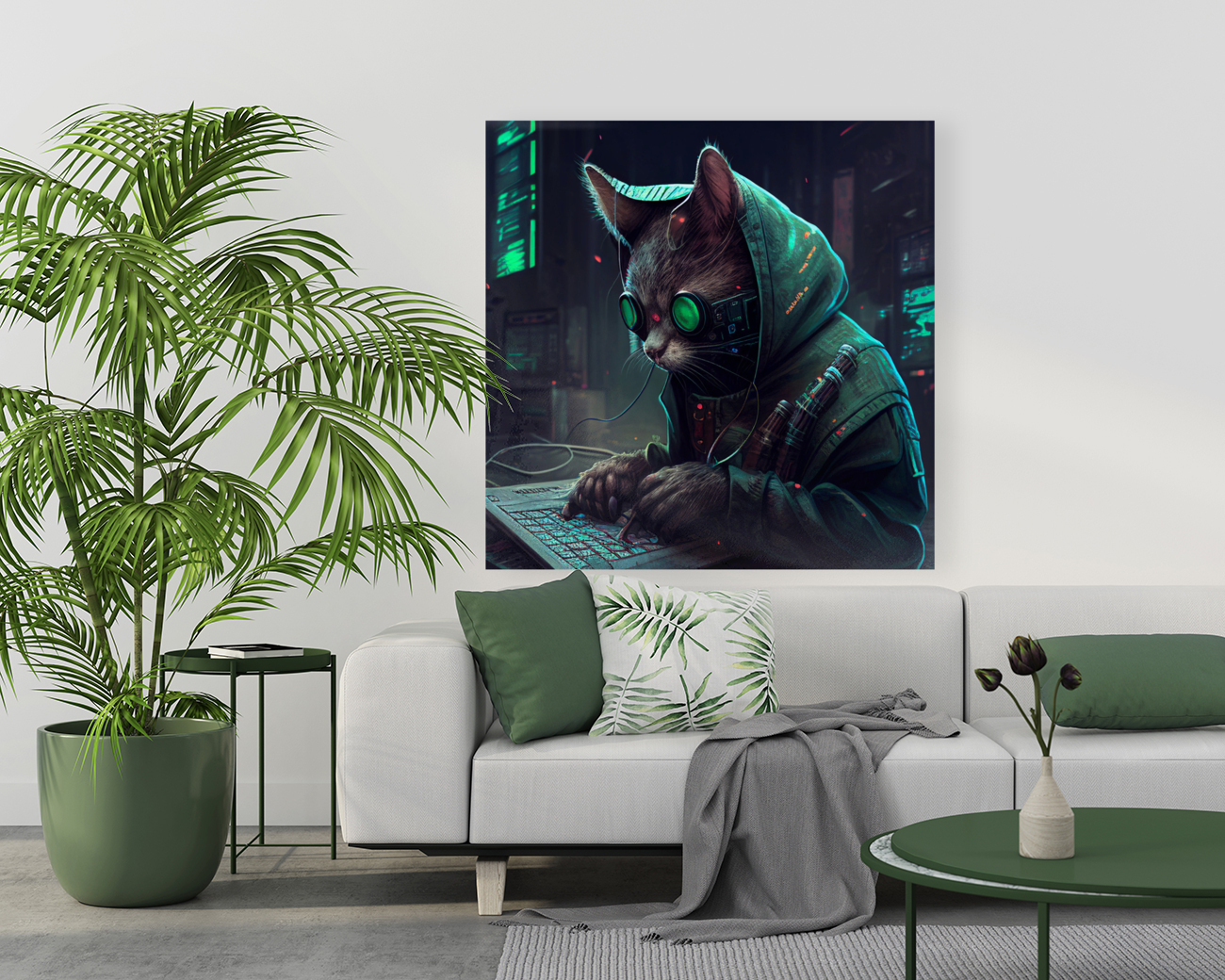 Hacker Cat Cyberpunk   Reproduction