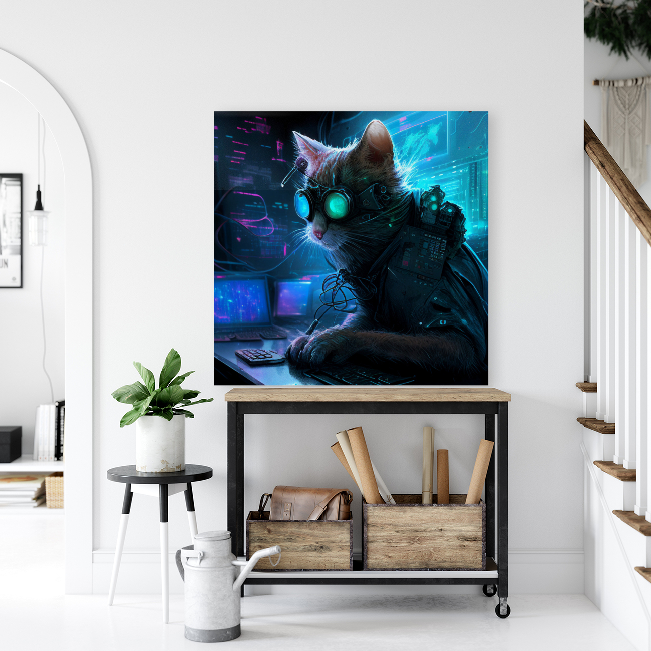 Hacker Cat Cyberpunk   Reproduction