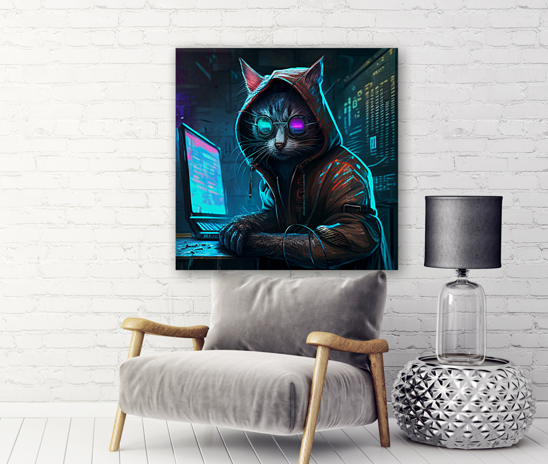 Hacker Cat Cyberpunk   Reproduction