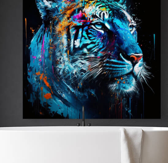Blue and  black Tiger  by Goldfishwallart