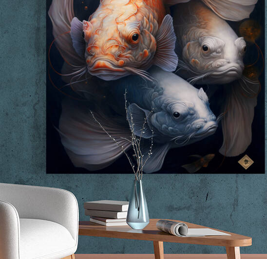 3 koi fish feng shui painting art  by Goldfishwallart