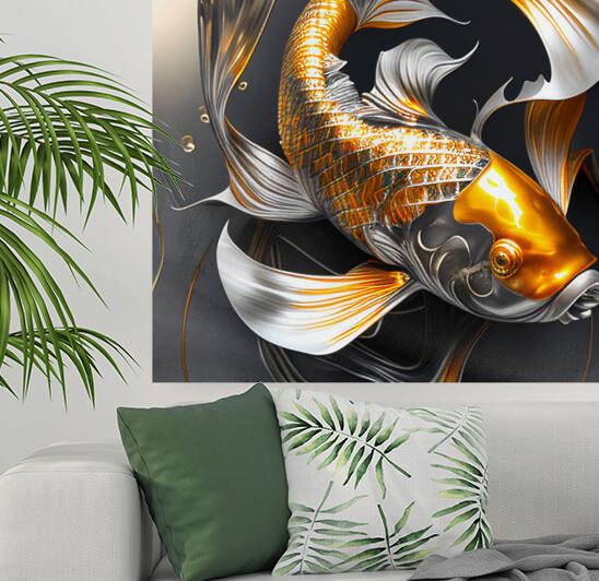 Gold and silver koi fish feng shui painting art  by Goldfishwallart