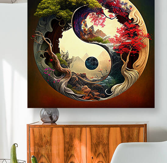 Yin and yang feng shui painting art  by Goldfishwallart