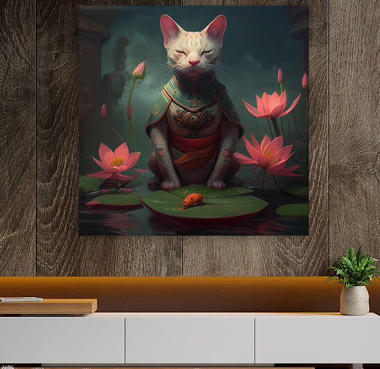 Cat and Lotus  by Goldfishwallart