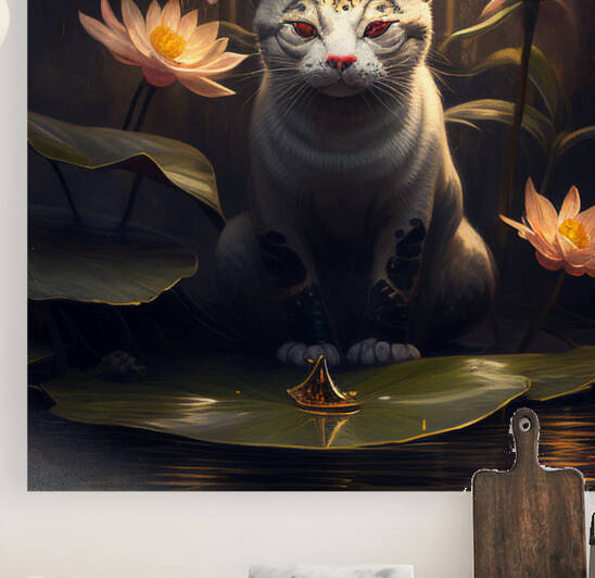 Cat and Lotus  by Goldfishwallart