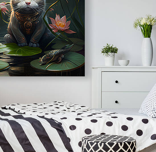 Epic Cat and Lotus  by Goldfishwallart