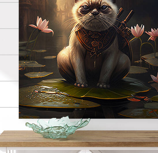 Epic warrior Cat and Lotus  by Goldfishwallart