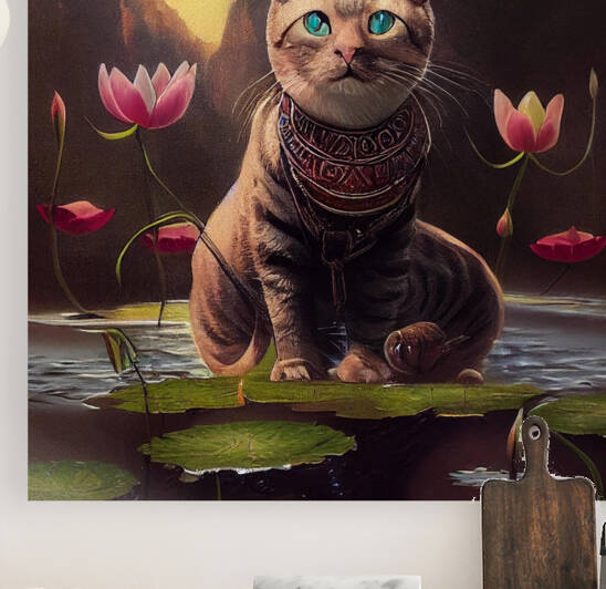 Epic Cat and Lotus  by Goldfishwallart