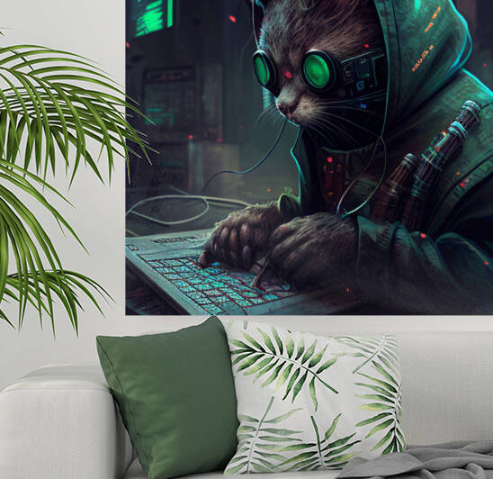 Hacker Cat Cyberpunk   by Goldfishwallart