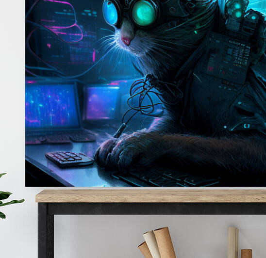 Hacker Cat Cyberpunk   by Goldfishwallart