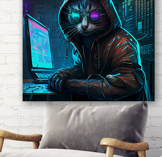 Hacker Cat Cyberpunk   by Goldfishwallart