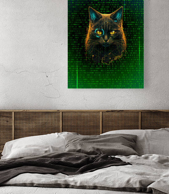 Matrix hacker cat cyberpunk  by Goldfishwallart