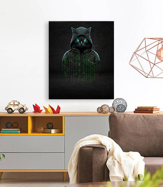 Matrix hacker cat cyberpunk  by Goldfishwallart