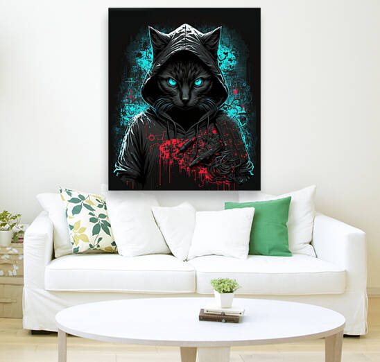 cyberpunk hacker cat by Goldfishwallart