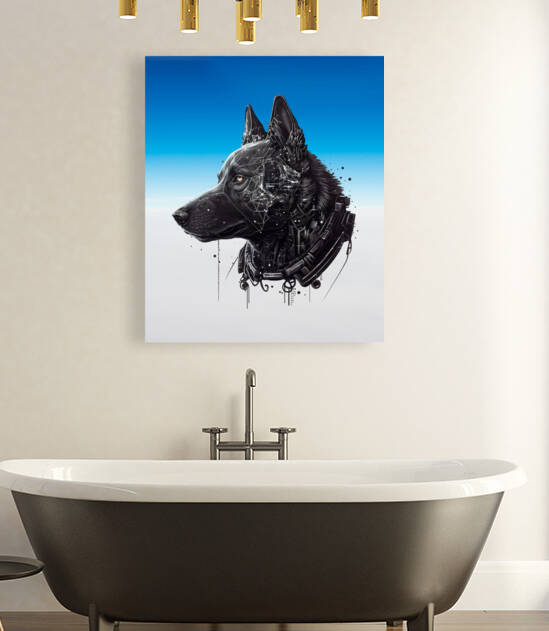Black German Shepherd Cyberpunk black dog  by Goldfishwallart