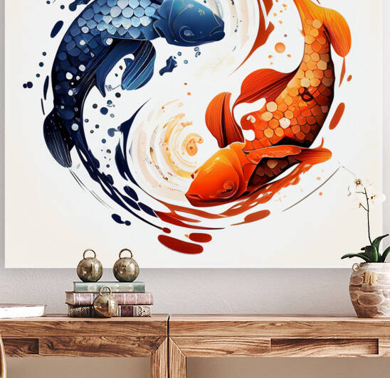 Tui And La  Koi Fish Yin And Yang by Goldfishwallart