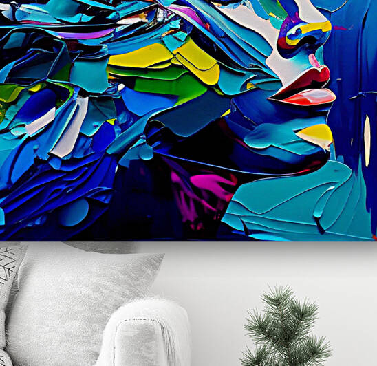 Beautiful women face vibrant colors Blue sea  by Goldfishwallart