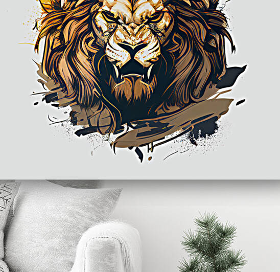 Angry lion Face illustration Art by Goldfishwallart