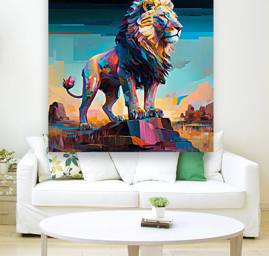 Proud Lion Standing On Hill palette knife oil painting contemporary art vibrant colors by Goldfishwallart