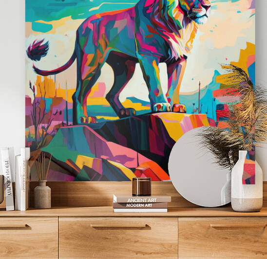 Proud Lion Standing On Hill painting  by Goldfishwallart