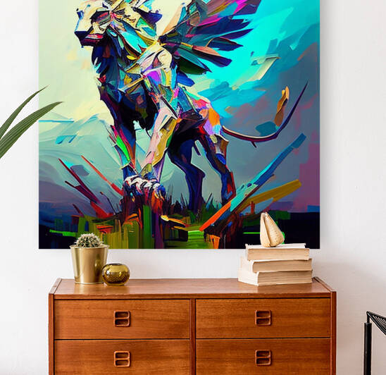 Proud Lion with two wings Standing On Hill wall artcontemporary art vibrant colors  GoldfishWallart .com by Goldfishwallart