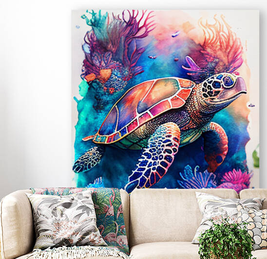 Turtle watercolor painting Beautiful and magical sea turtle painting by Goldfishwallart