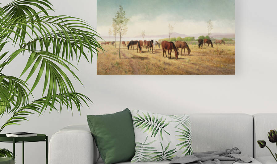  Horses Grazing Berkeley by  Carl Wilhelm Hahn 1875 by Goldfishwallart