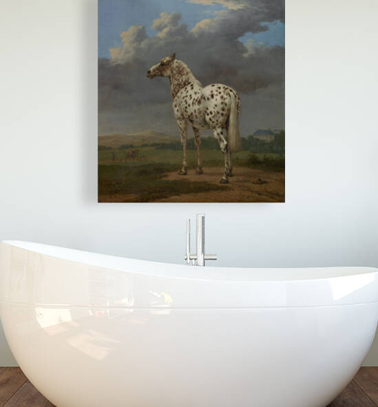 The Piebald Horse - The spotted stallion in a hilly landscape by Paulus Potter  by Goldfishwallart