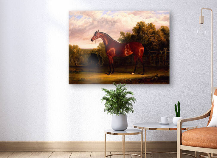 Negotiator a Bay Horse in a Landscape by John Frederick Herring by Goldfishwallart