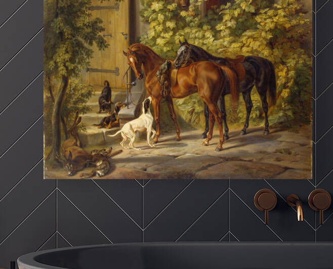 Horses at the Porch by Albrecht Adam  by Goldfishwallart