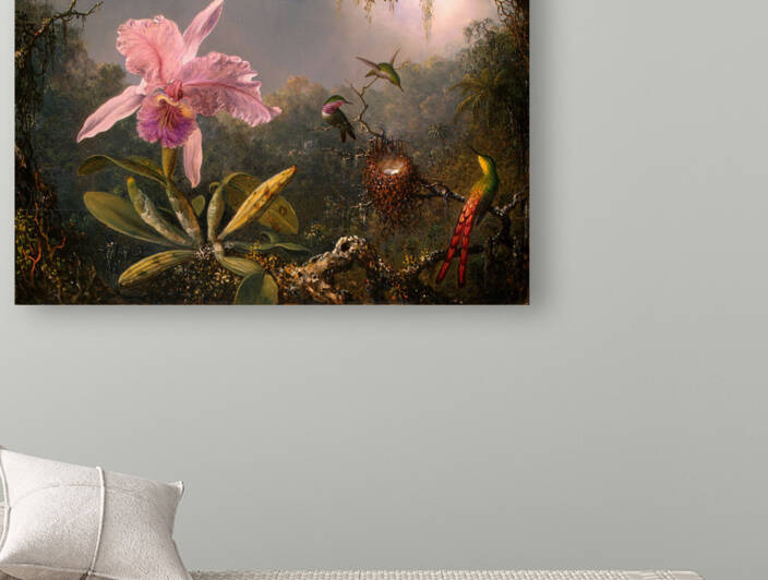  Cattleya Orchid and Three Hummingbirds by Martin Johnson Heade by Goldfishwallart