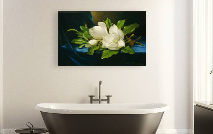  Magnolias on a blue velvet cloth By Martin Johnson Heade by Goldfishwallart