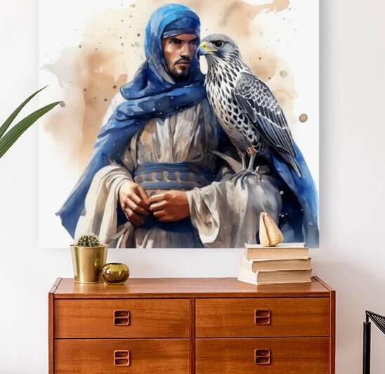  Magical Arab Falconer Watercolor Arab Wall Art  by Goldfishwallart