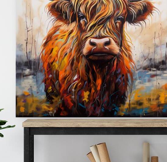 Highland cow painting -highland cattle wall art by Goldfishwallart