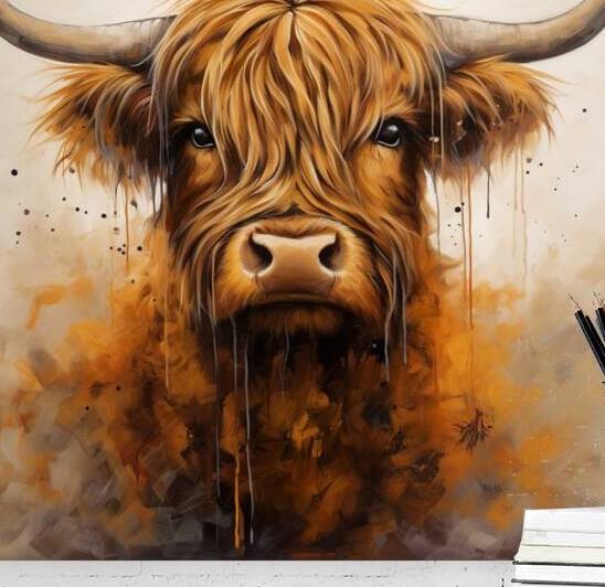 highland cattle painting -Highland cow painting  by Goldfishwallart