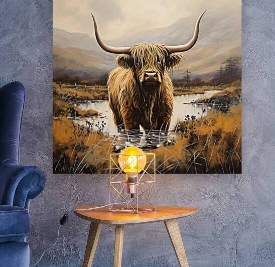 Highland cow painting art by Goldfishwallart