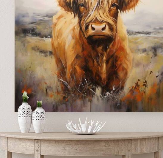 Highland cow painting highland cattle painting by Goldfishwallart