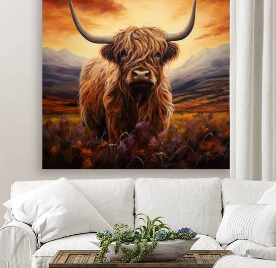 highland cow painting art  highland cattle painting by Goldfishwallart