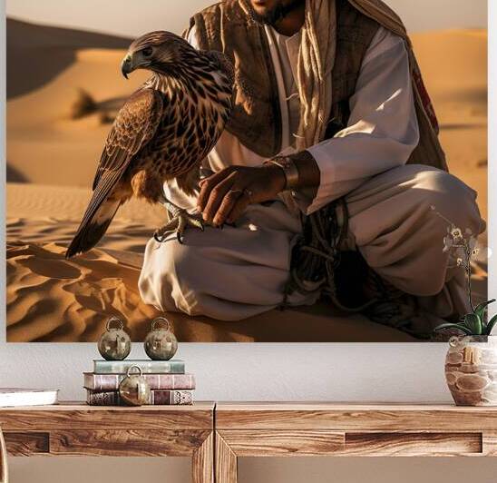 Arab falconry wall art- Arab falconer wall art by Goldfishwallart