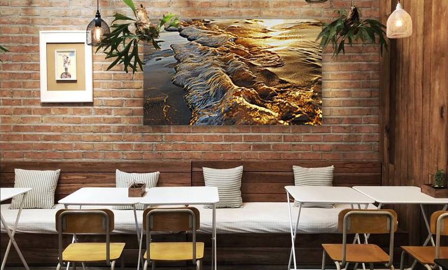 Beach canvas wall art Gold sea waves by Goldfishwallart