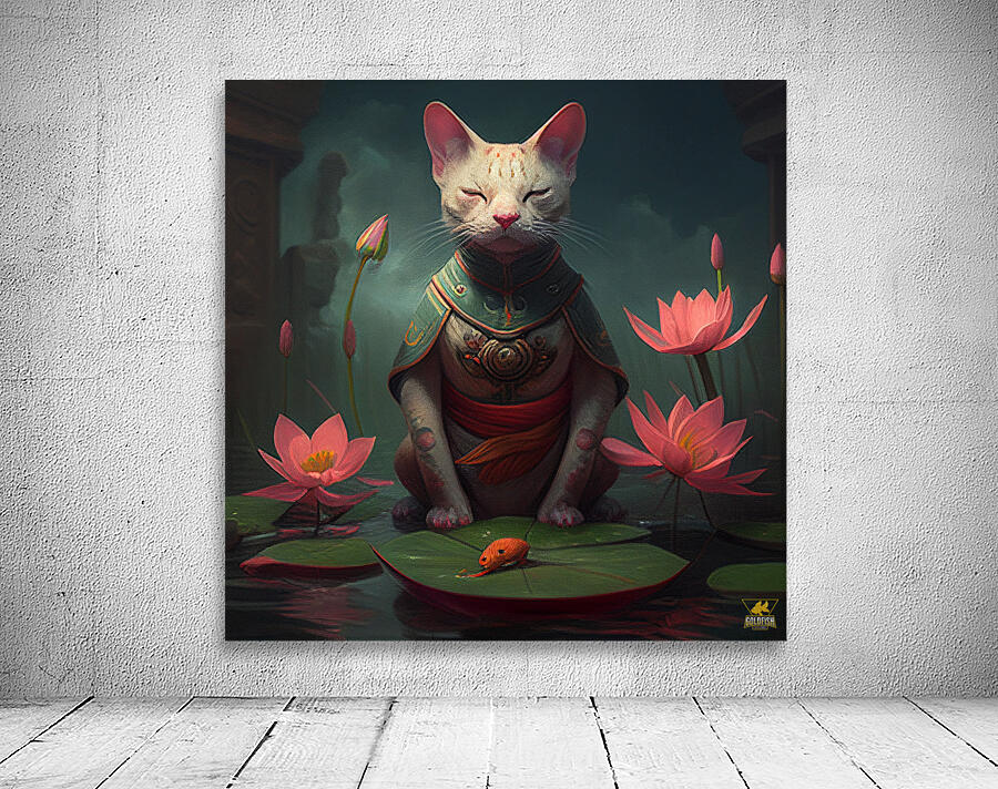 Cat and Lotus by Goldfishwallart Wall Art