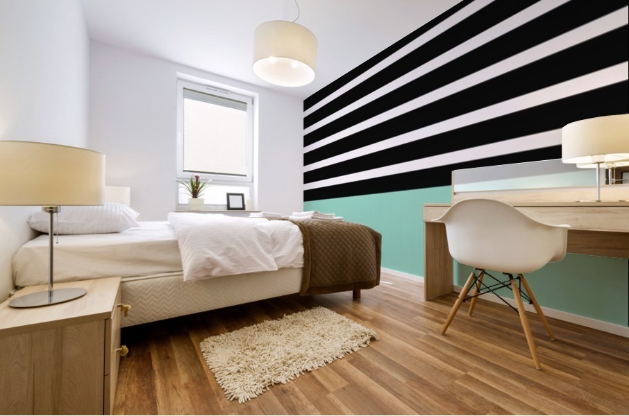 Black & White Stripes with Aquamarine Patch Mural print