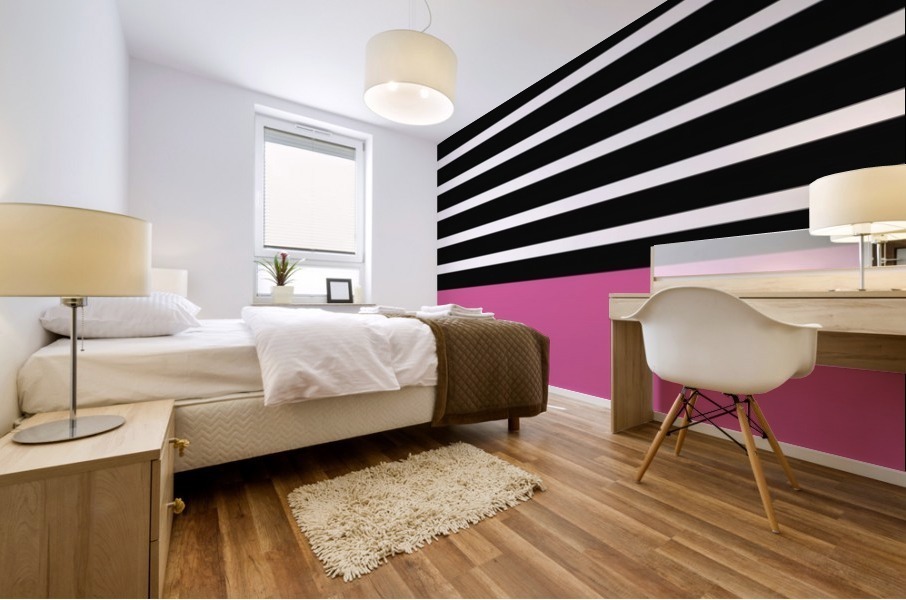 Black & White Stripes with Cranberry Patch Mural print