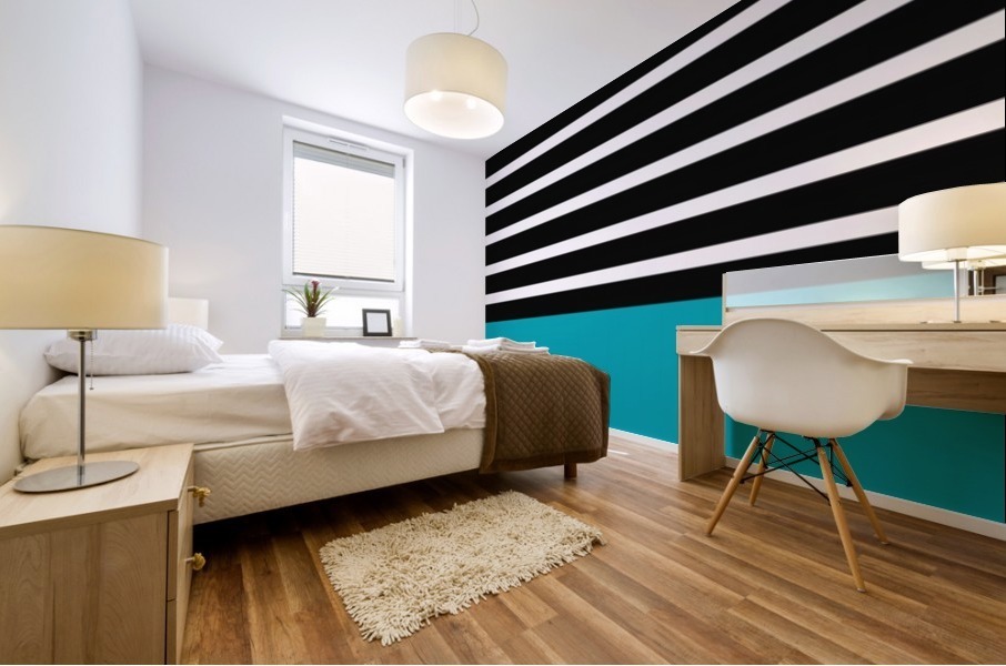 Black & White Stripes with Pacific Blue Patch Mural print