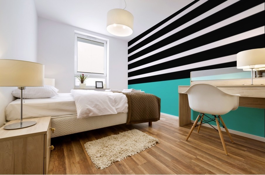 Black & White Stripes with Blue Patch Mural print