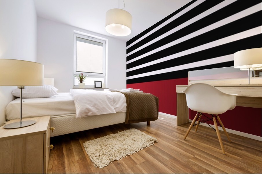 Black & White Stripes with Red Gradient Patch Mural print